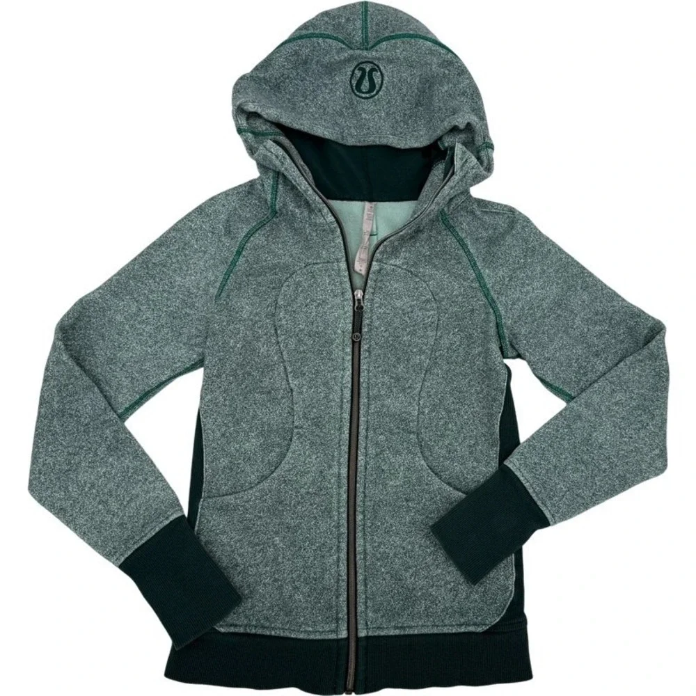 LULULEMON 4 Scuba Hoodie III Rio Mist Deep Green‎ Zip Heathered Fleece Jacket